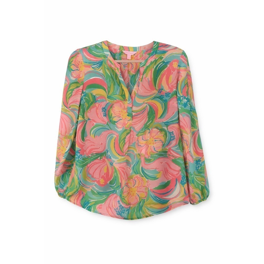 Lilly Pulitzer Elsa Silk Blouse Small So A Peeling Tropical Preppy Resort